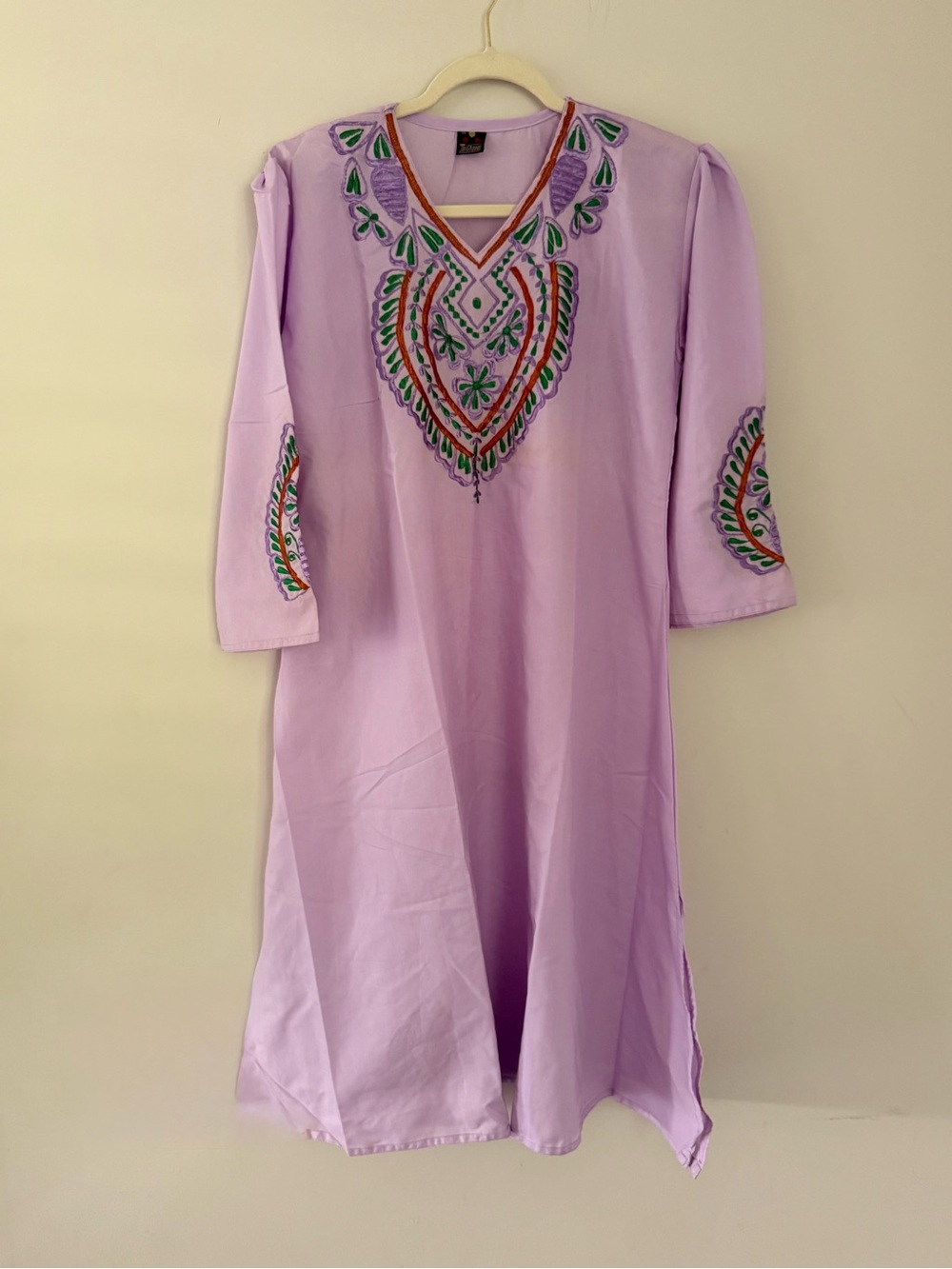 Vintage Jai Chanda Embroidered Kurta Tunic Dress Size L Boho Indian Cotton